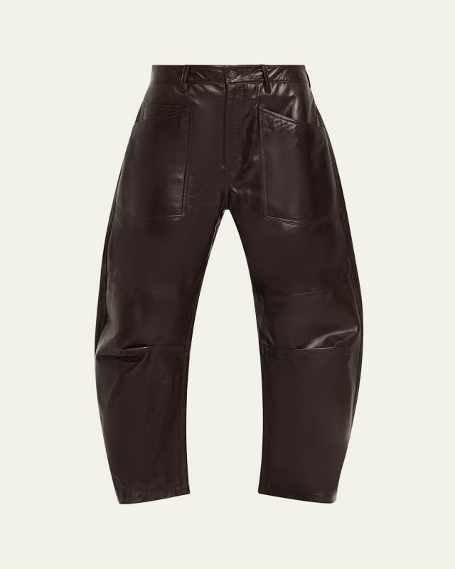 Shon Leather Barrel-Leg Ankle Pants